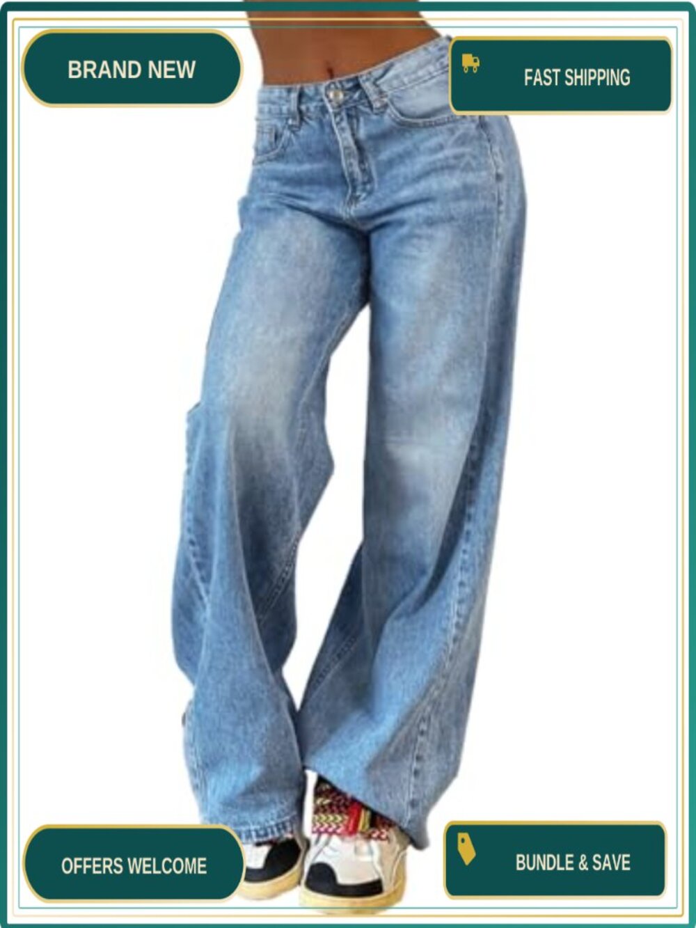 Wide Leg Jeans for Women, Mid Rise Baggy Boyfriend Denim Pants Y2K Vintage Style
